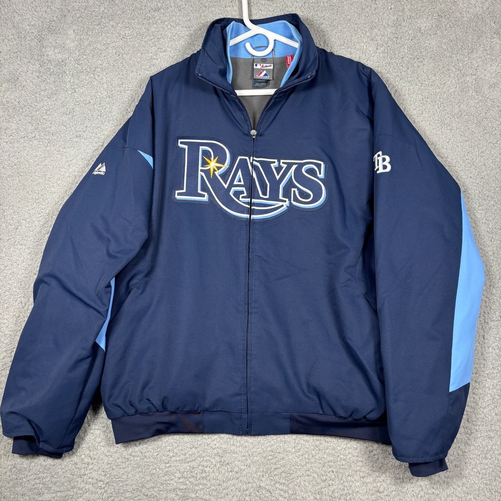 Majestic Jacket Mens L Blue Tampa Bay Rays MLB Authentic Therma Base Full Zip
